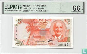 Malawi 5 Kwacha 1994 - 1994, Verzenden, Overige landen, Los biljet