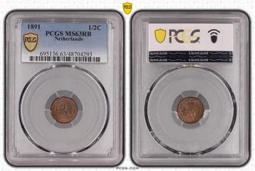 Koningin Wilhelmina 1/2 cent 1891 MS63 RB PCGS, Postzegels en Munten, Munten | Nederland, Verzenden, Koning Willem III, Losse munt