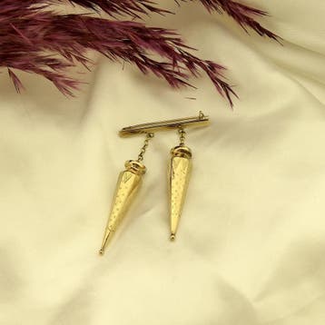 Gouden broche met breidoppen, Sieraden, Tassen en Uiterlijk, Broches, Ophalen of Verzenden, Gebruikt, Goud, Goud
