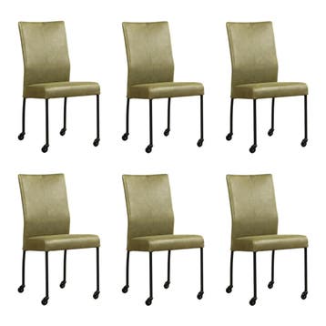 Set van 6 Leren eetkamerstoelen Comfort met wieltjes -, Huis en Inrichting, Stoelen, Ophalen of Verzenden, Nieuw, Leer