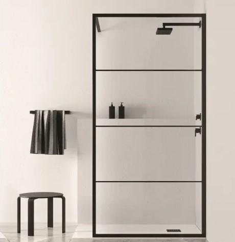 Douchewand 120 x 200 cm zwart raster | Nano Glas 8 mm | Mat, Doe-het-zelf en Verbouw, Sanitair, Bad, Nieuw, Glas, Ophalen of Verzenden