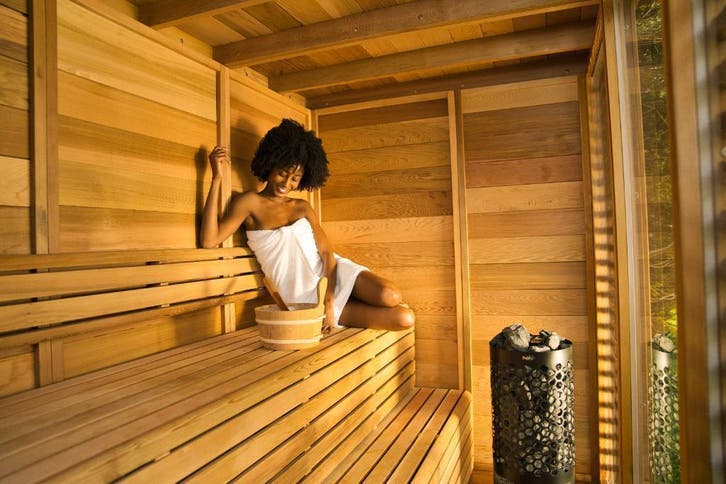 Buiten sauna Red Cedar Cube Modern Privacy Bouwpakket Canada, Sport en Fitness, Sauna, Fins of Traditioneel, Complete sauna, Nieuw