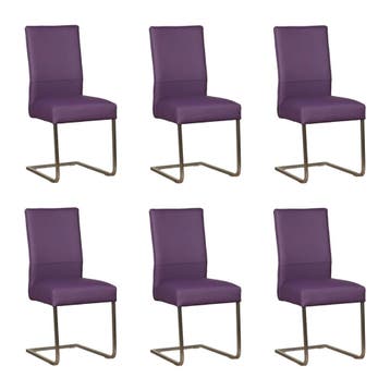 Set van 6 Leren eetkamerstoelen Remix - Toledo Aubergine, Ophalen of Verzenden, Nieuw, Leer, Vijf, Zes of meer stoelen