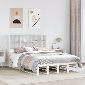 vidaXL Bed met boekenkast zonder matras massief hout wit, Verzenden, Wit, 200 cm, 160 cm