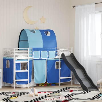 vidaXL Bunkbed voor kinderen met gordijnen Wit en Blauw 100, Verzenden, Nieuw, Wit, Metaal