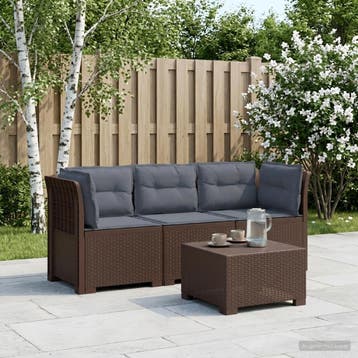 vidaXL 3-zits tuinbank met kussens in rattanlook PP Bruin, Verzenden, Nieuw