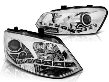 Koplampen VW Polo 6R / 6C 10-14 DRL look Devil Eyes Chroom, Auto-onderdelen, Ophalen of Verzenden, Nieuw