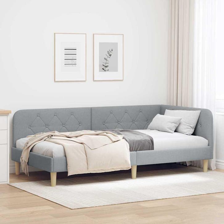 vidaXL Hoekbedframe Lichtgrijs 100 x 200 cm Stof, Huis en Inrichting, Slaapkamer | Bedden, Nieuw, Stof, Verzenden