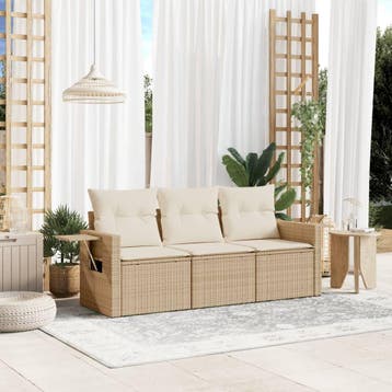 vidaXL 3-delige Loungeset met kussens poly rattan beige, Verzenden, Nieuw, Loungeset