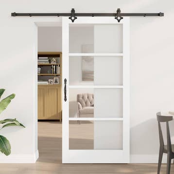 vidaXL Schuifdeur Wit 93 x 202 cm Massief grenenhout en glas, Verzenden, Nieuw
