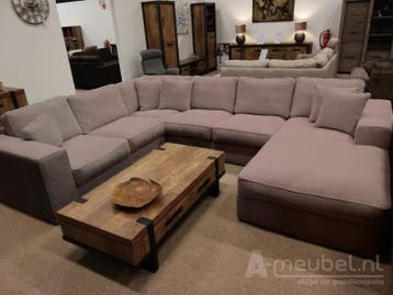 U-Bank Berlicum - u-banken - Taupe, Nieuw, 150 cm of meer, Stof, 250 tot 300 cm