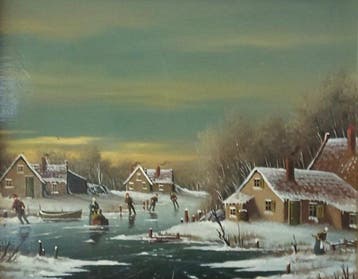 Johannes Kaiser (1928) - Winter tafereel op ijs, Antiek en Kunst