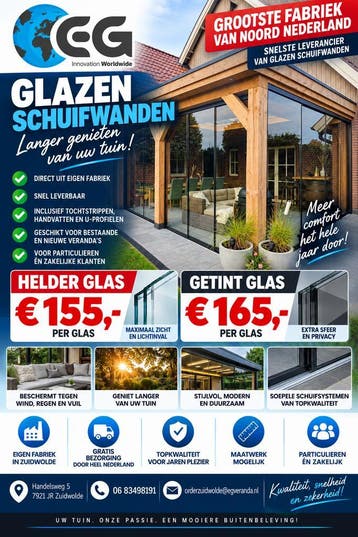 Glazen Schuifwanden voor Veranda | Rechtstreeks uit fabriek, Nieuw, Veranda