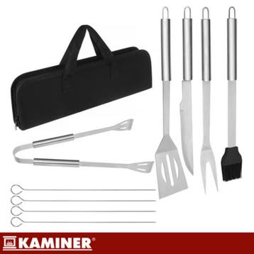Kaminer 9-delige barbecue gereedschap set met koffer, zwa..., Ophalen of Verzenden, Nieuw