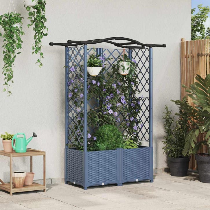 vidaXL Verhoogd Bed met Trellis en Dak Grijs 122 x 40 x 141, Tuin en Terras, Bloembakken en Plantenbakken, Minder dan 60 cm, Nieuw