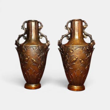 dekselvaas (2) - Zinklegering, Koper - Art Nouveau-vazen