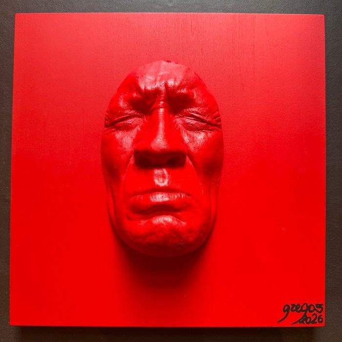 gregos - Red sadness on red background, Antiek en Kunst, Kunst | Designobjecten