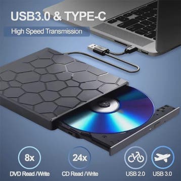 Externe DVD/CD Brander & Speler met USB 3.0 en Type-C - 7-in, Verzenden, Nieuw