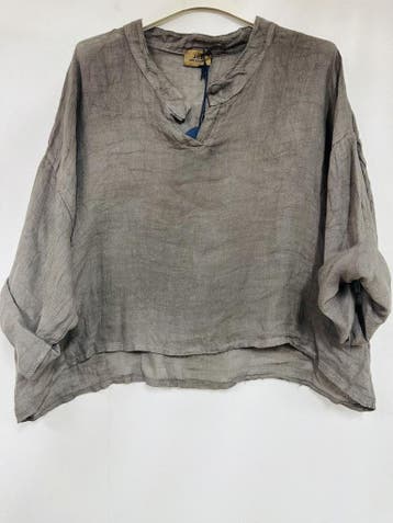 Mooi linnen korte - cropped top - v-hals hals - kraagje -, Nieuw
