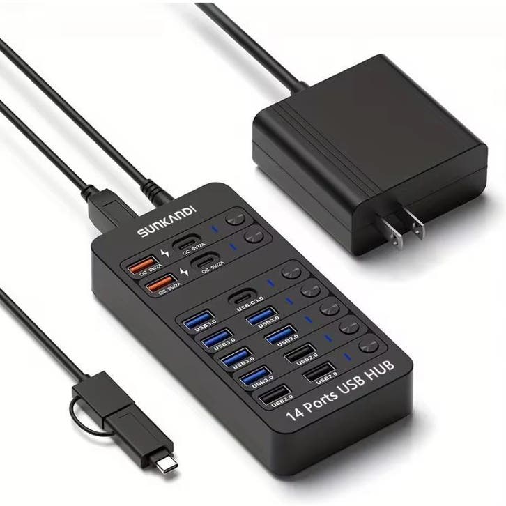 14-in-1 USB Hub met Voeding USB 3.0/2.0 Schakelaars LED, Computers en Software, Laptopstandaarden, Nieuw, Verzenden