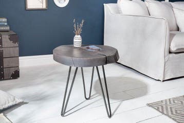 Ronde bijzettafel GOA 45cm grijs massief acaciahout, Huis en Inrichting, Tafels | Sidetables, Ophalen of Verzenden, Nieuw