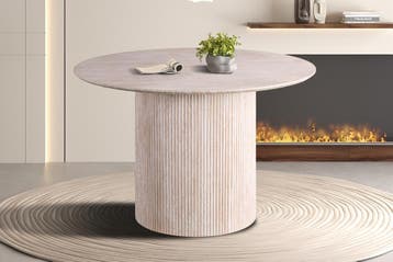 Lagos eettafel rond, kleur travertin (nieuw, outlet), Huis en Inrichting, Tafels | Eettafels, Nieuw, Overige materialen