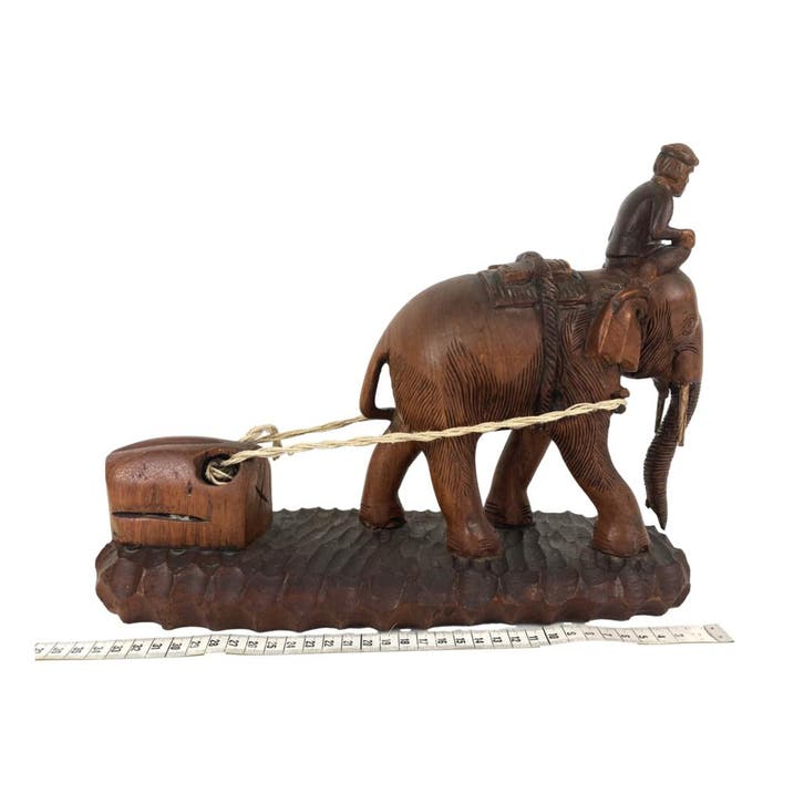 Houten beeld - Indonesische bosbouwer op olifant, Antiek en Kunst, Kunst | Overige Kunst