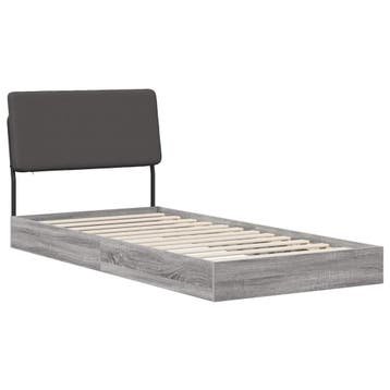 vidaXL Eenpersoonsbed met hoofdbord Grijs Sonoma 75 x 190 cm, Eenpersoons, Verzenden, Nieuw, Grijs