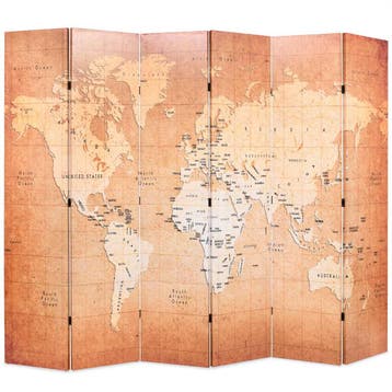 vidaXL Kamerscherm inklapbaar wereldkaart 228x170 cm geel, Verzenden, Nieuw
