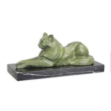 sculptuur, Large Bronze Reclining Cat Sculpture After