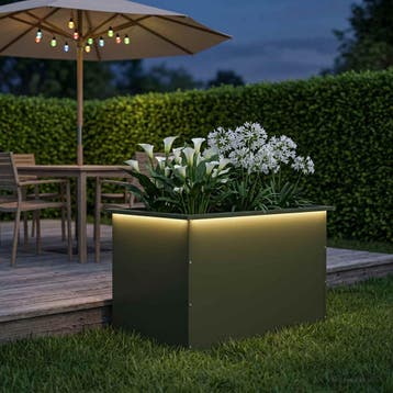vidaXL Plantenbak met led Olijfgroen 50 x 80 x 48 cm Staal, Verzenden, Nieuw, Metaal, 60 tot 100 cm