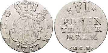 1/6 taler, daalder 1757 Mecklenburg-strelitz Adolf Friedr..., Verzenden