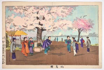KIYOCHIKA . Kersenbloesems bij Mukjima . Ksen-ga