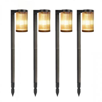Set van 4 Aurora LED Solar Tuinlamp Zwart Tuinverlichting, Verzenden, Nieuw