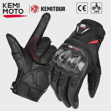 KEMIMOTO Motorhandschoenen Zomer - Ademend Leer met Carbon B, Motoren, Verzenden, Nieuw met kaartje