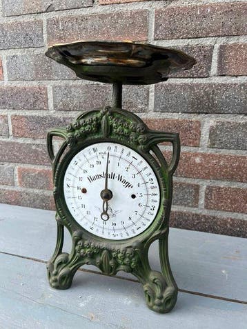 Jugendstil huishoudweegschaal – gietijzer – geëmailleerde, Antiek en Kunst, Curiosa en Brocante