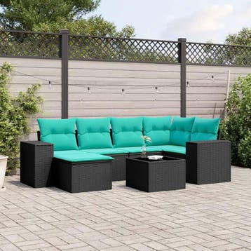 vidaXL 7-delige tuinbankset met kussens van zwart polyrotan, Verzenden, Nieuw