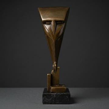 Beeld, Uil 28.5 cm - 28.5 cm - Brons, Marmer