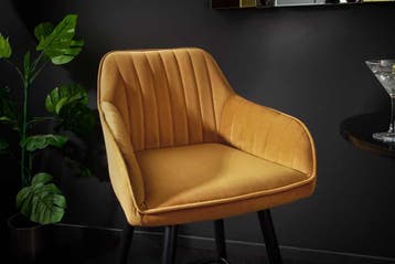 Elegante barkruk TURIN mosterdgeel fluweel met decoratieve, Ophalen of Verzenden, Nieuw