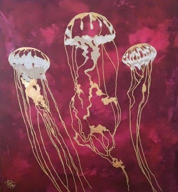Pathos Art - Golden jellyfish 100x90cm.