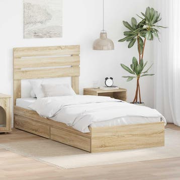 vidaXL Opslag bed met lade Sonoma Eiken 100 x 200 cm Bewerkt, Huis en Inrichting, Slaapkamer | Bedden, Verzenden, Nieuw, Bruin