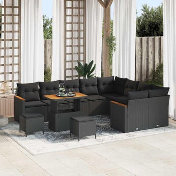 vidaXL Tuin Sofa Set 12 st 9-Aantal zitplaatsen Zwart Poly, Verzenden, Nieuw, Rotan, 2 zitplaatsen