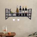 Wand Wijnrek met Glashouder – Hout en Metaal, Industrieel, Huis en Inrichting, Woonaccessoires | Wijnrekken, Verzenden, Nieuw