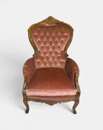 Fauteuil - Chesterfield - Fluweelroze (Pink) - Walnoot -