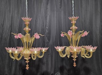 Kroonluchter (2) - Ambretti - Muranoglas - 6 lampen