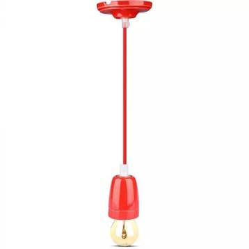Retro porseleinen lamp - ROOD - E27 fitting - pendel, Ophalen of Verzenden, Nieuw