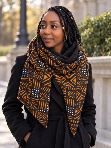 Warme Sjaal met Afrikaanse print Unisex - Zwart Oranje Bogol, Kleding | Dames, Ophalen of Verzenden, Nieuw