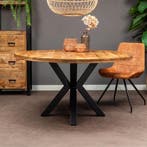Mangohouten Eettafel Rond Tara 140 cm (5cm), Verzenden, Rond, Nieuw, Industriële meubels