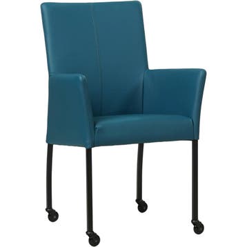 Leren eetkamerstoel Comfort met wieltjes en armleuning -, Blauw, Nieuw, Leer, Ophalen of Verzenden