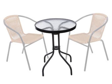 Balkontafel Zwart 60cm Gehard Glas | Beste Prijs | OP=OP, Ophalen of Verzenden, Nieuw, Rond, Metaal
